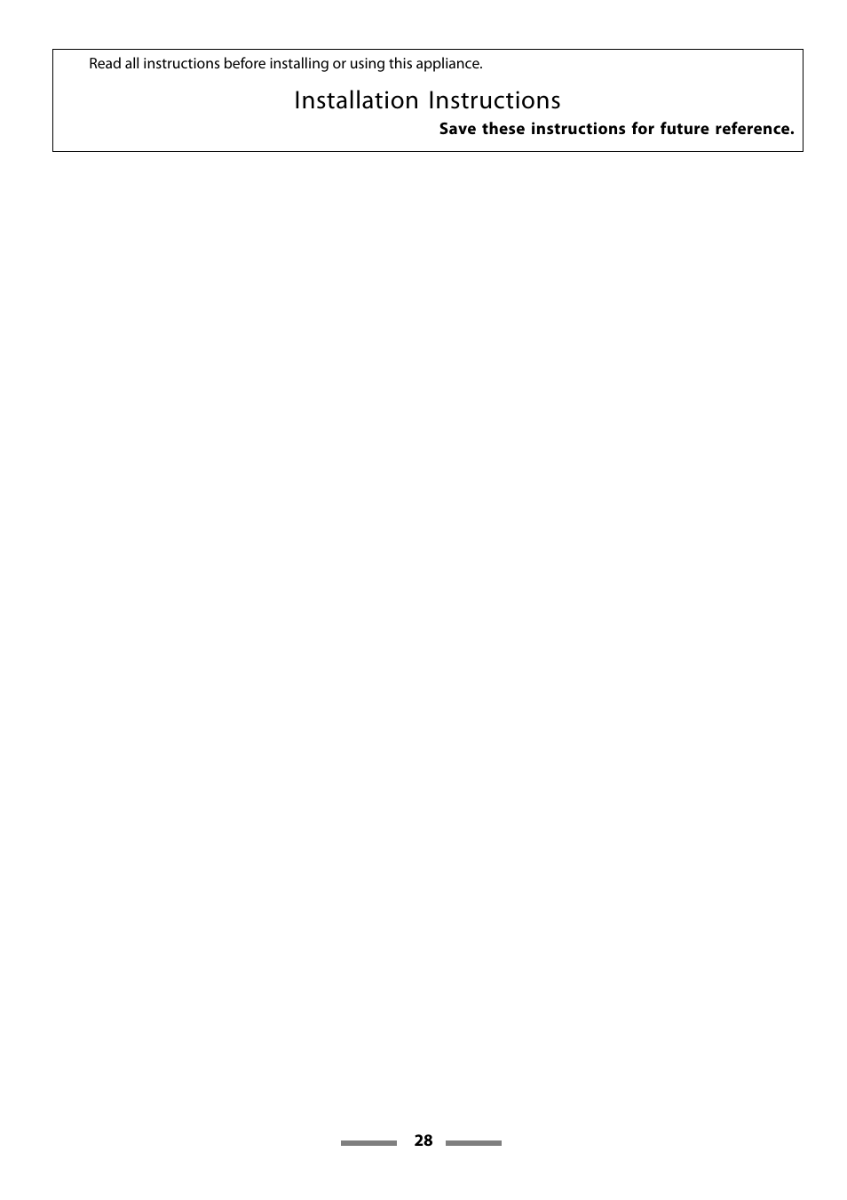 Installation instructions | Aga Ranges U107501-01 User Manual | Page 28 / 48