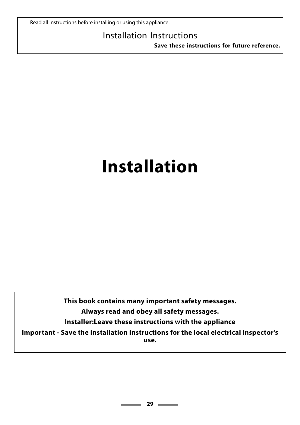 Installation | Aga Ranges U107501-01 User Manual | Page 29 / 48