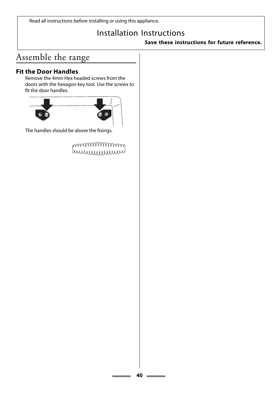 Assemble the range, Installation instructions | Aga Ranges U107501-01 User Manual | Page 40 / 48