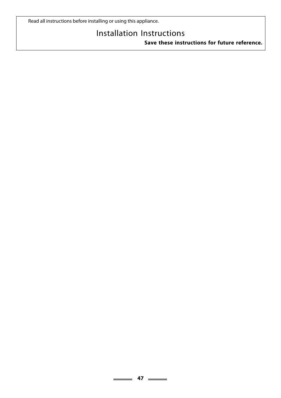 Installation instructions | Aga Ranges U107501-01 User Manual | Page 47 / 48