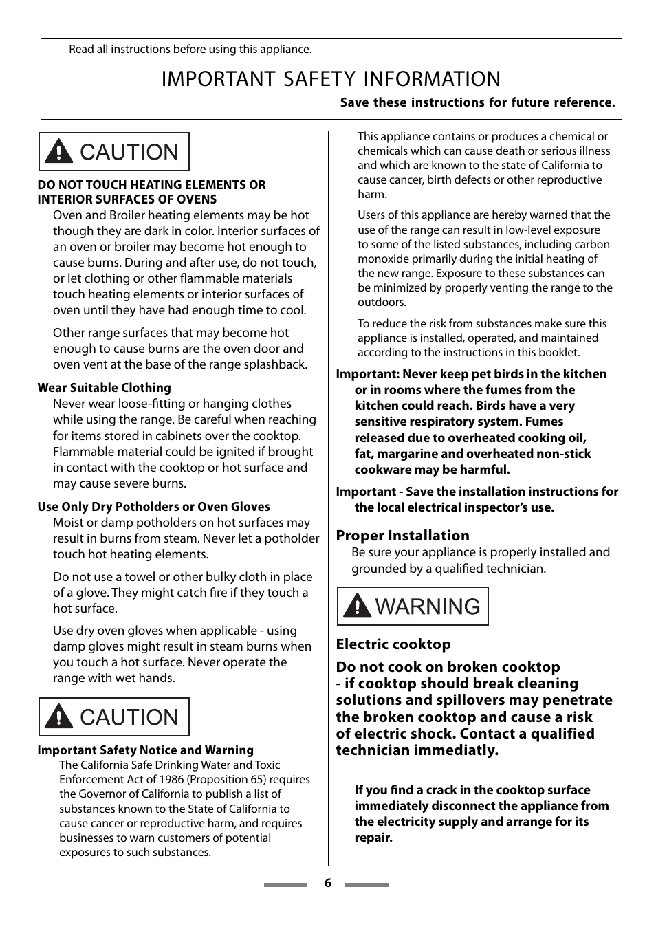 Important safety information | Aga Ranges U107501-01 User Manual | Page 6 / 48