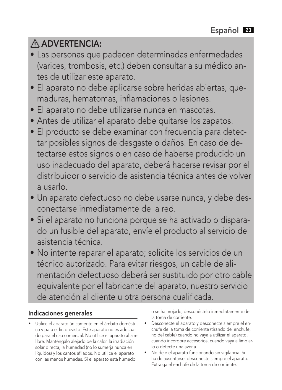 Español | AEG FW 5645 User Manual | Page 23 / 66