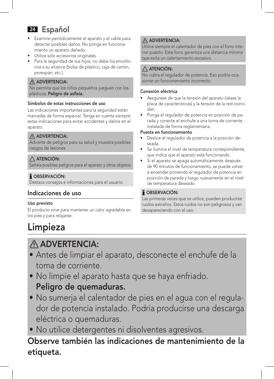 Limpieza, Español | AEG FW 5645 User Manual | Page 24 / 66