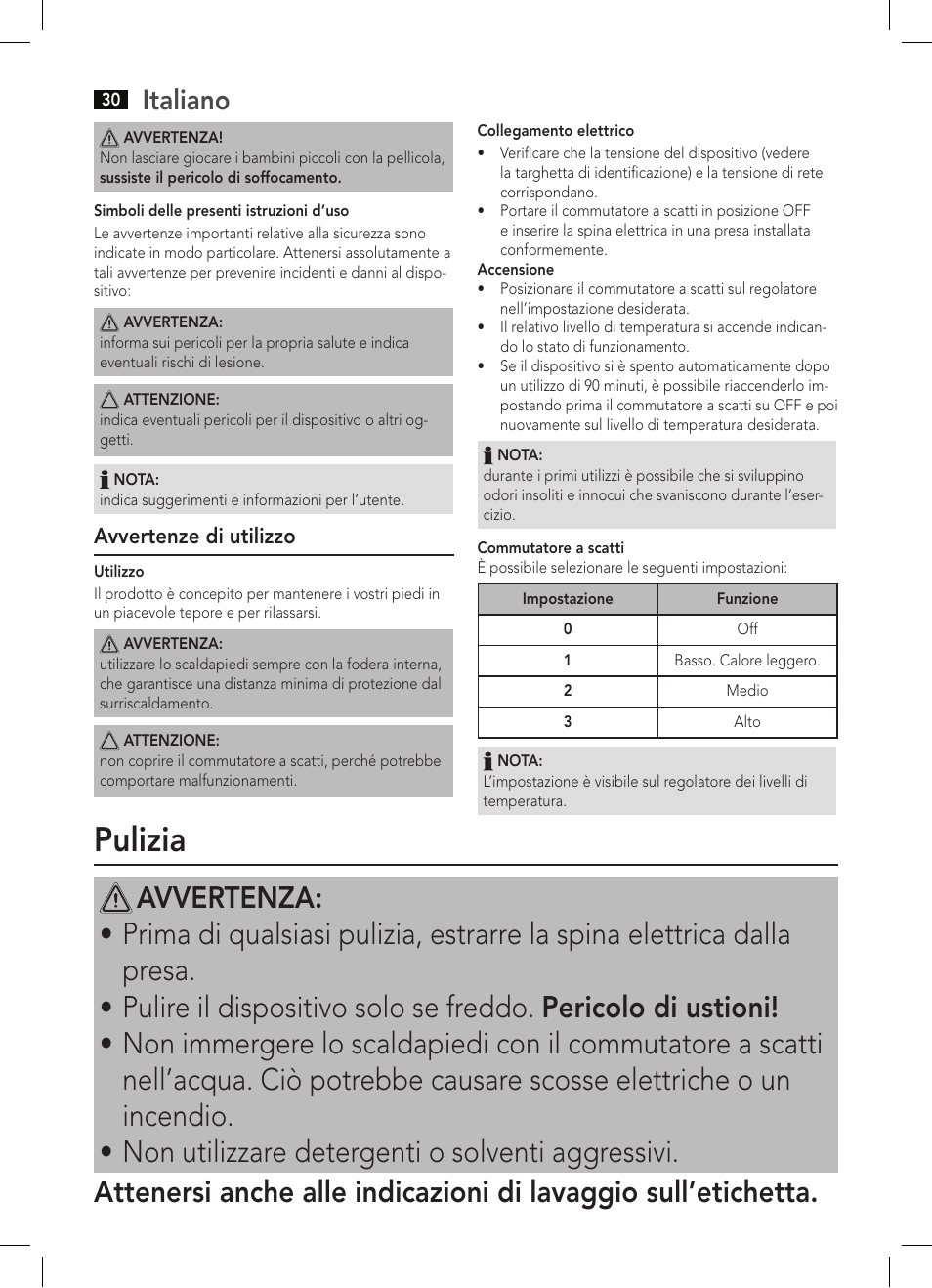 Pulizia, Italiano | AEG FW 5645 User Manual | Page 30 / 66