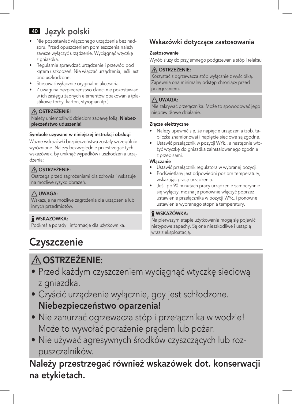 Czyszczenie, Język polski | AEG FW 5645 User Manual | Page 40 / 66