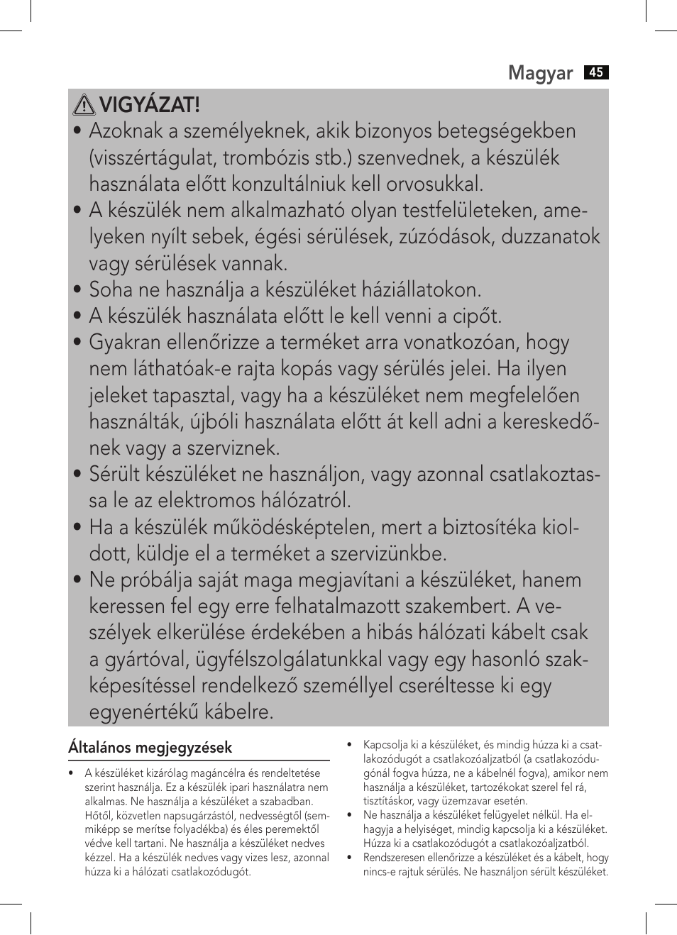 Magyar | AEG FW 5645 User Manual | Page 45 / 66