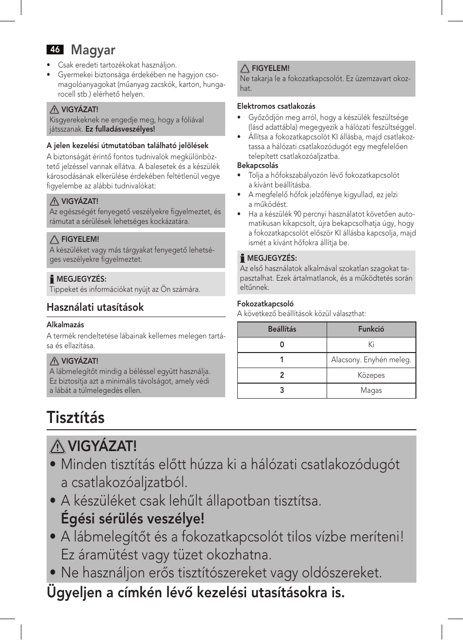 Tisztítás, Magyar | AEG FW 5645 User Manual | Page 46 / 66