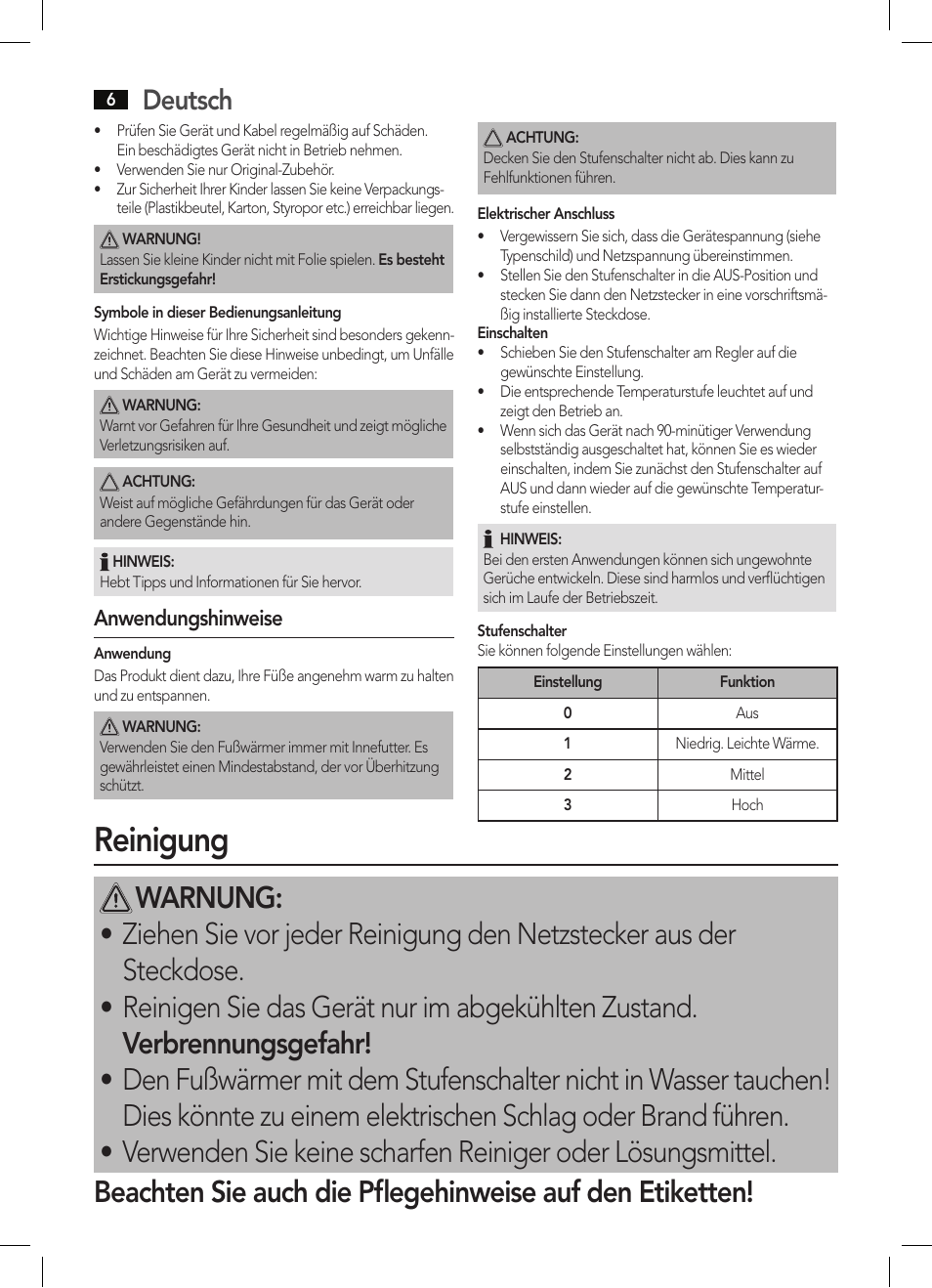 Reinigung, Deutsch | AEG FW 5645 User Manual | Page 6 / 66