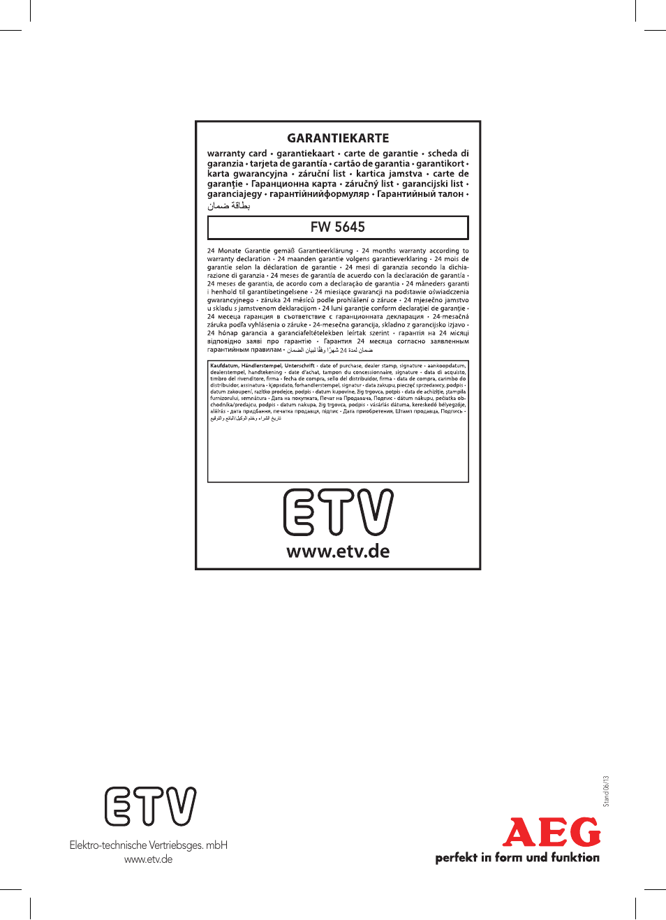 Fw 5645 | AEG FW 5645 User Manual | Page 66 / 66