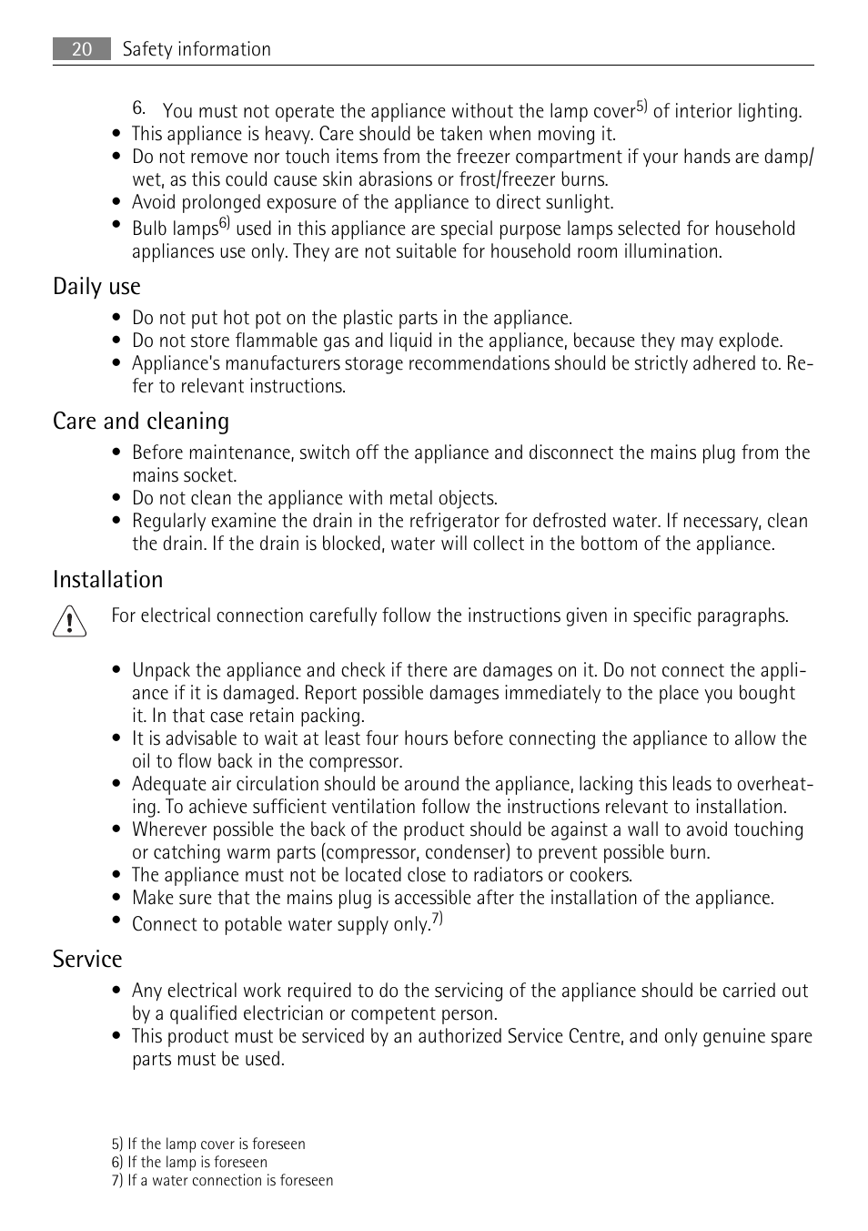 Daily use, Care and cleaning, Installation | Service | AEG SKD81840S1 User Manual | Page 20 / 84