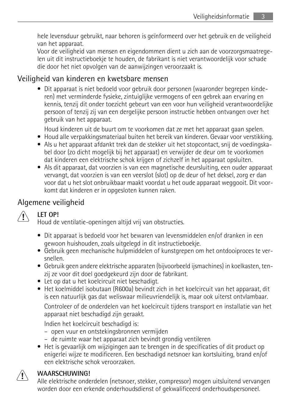 Veiligheid van kinderen en kwetsbare mensen, Algemene veiligheid | AEG SKD81840S1 User Manual | Page 3 / 84