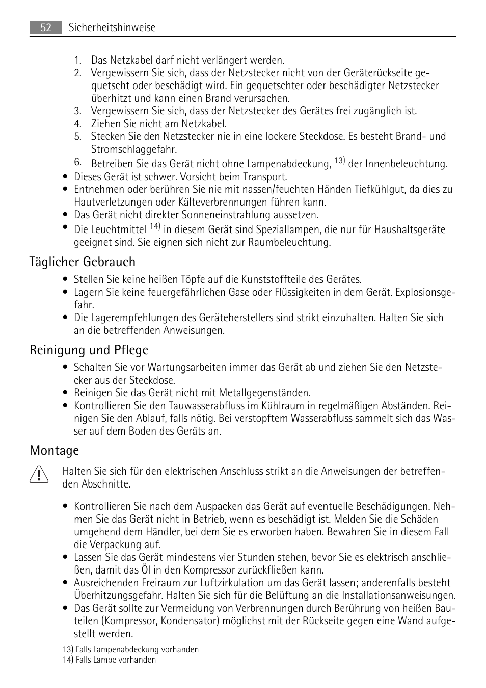 Täglicher gebrauch, Reinigung und pflege, Montage | AEG SKD81840S1 User Manual | Page 52 / 84