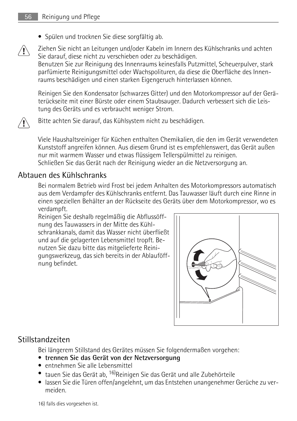 Abtauen des kühlschranks, Stillstandzeiten | AEG SKD81840S1 User Manual | Page 56 / 84