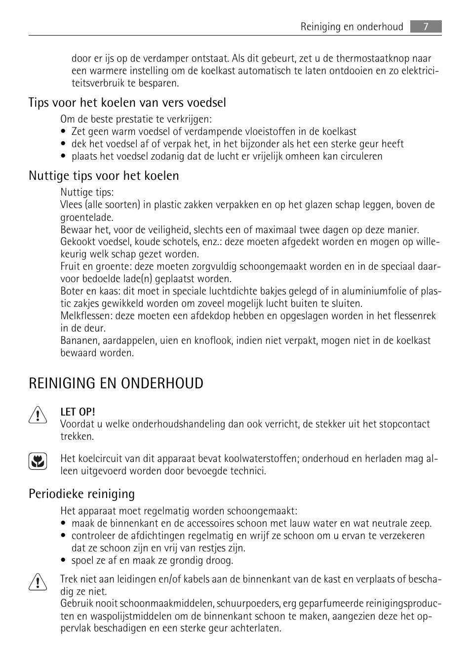 Reiniging en onderhoud, Tips voor het koelen van vers voedsel, Nuttige tips voor het koelen | Periodieke reiniging | AEG SKD81840S1 User Manual | Page 7 / 84