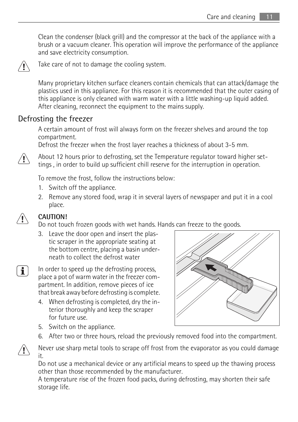 Defrosting the freezer | AEG AGS58200F0 User Manual | Page 11 / 84