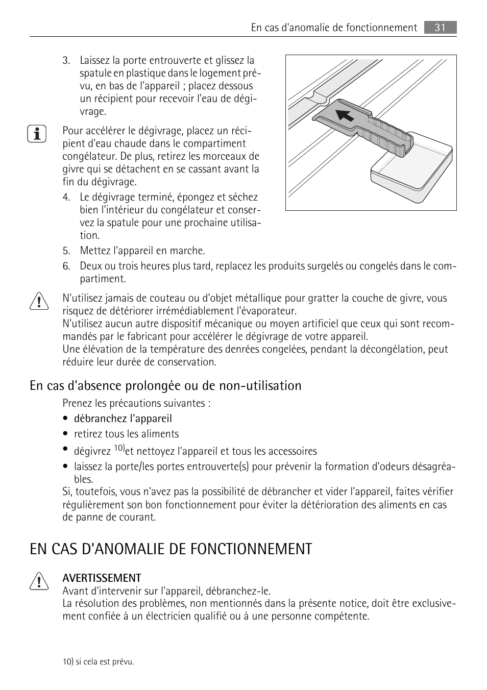 En cas d'anomalie de fonctionnement, En cas d'absence prolongée ou de non-utilisation | AEG AGS58200F0 User Manual | Page 31 / 84