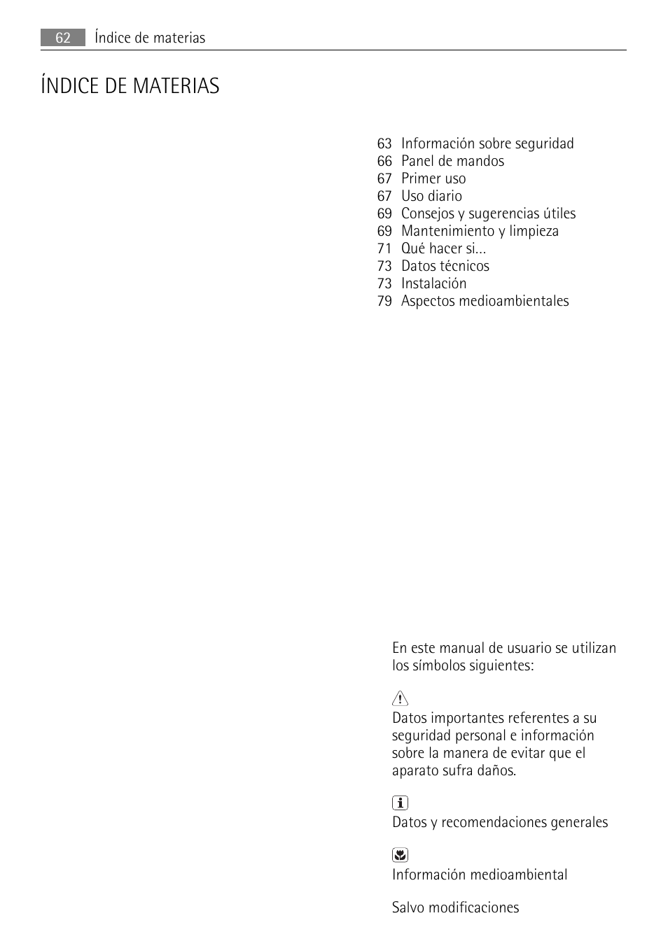 Índice de materias | AEG AGS58200F0 User Manual | Page 62 / 84