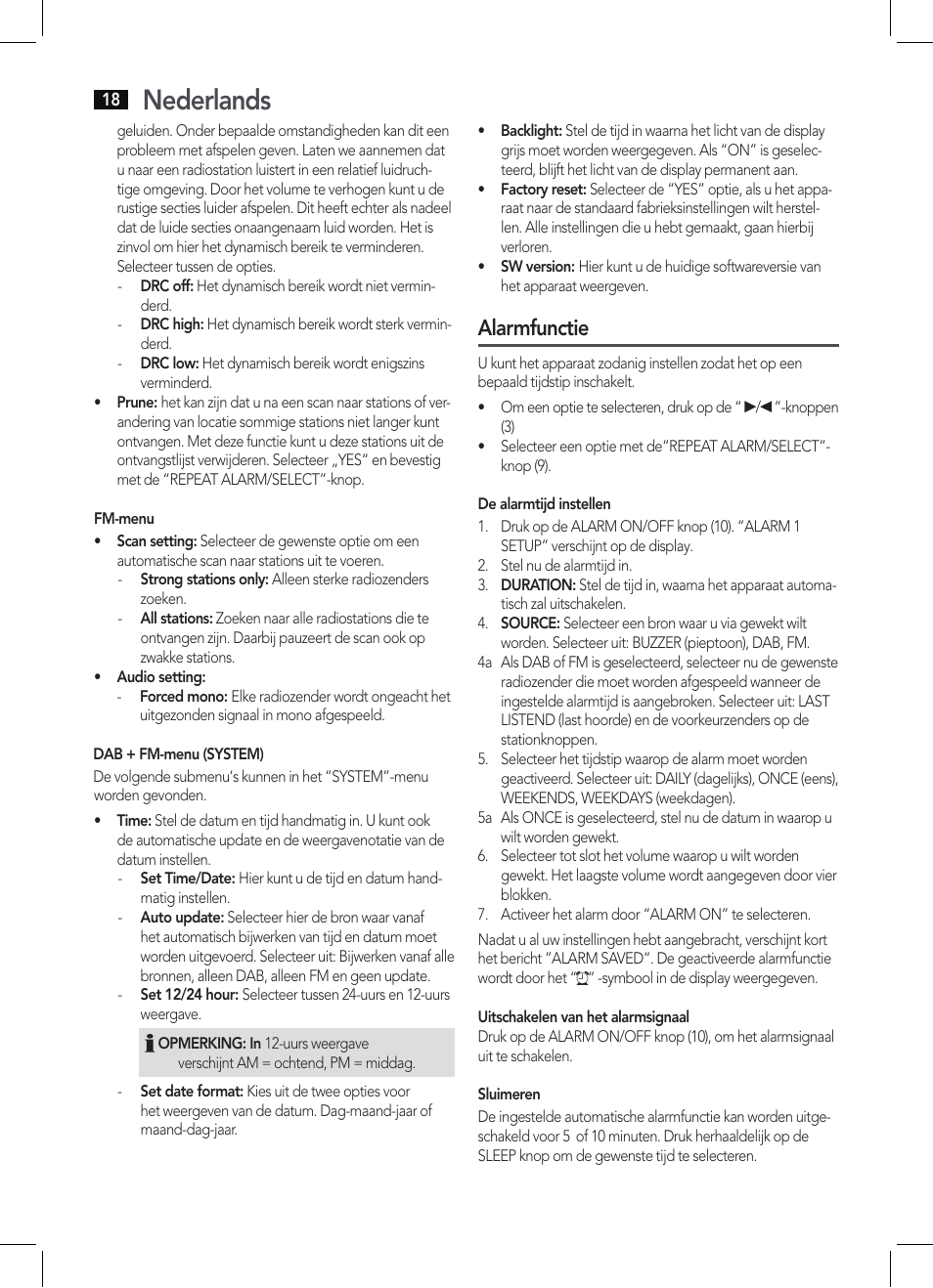 Nederlands, Alarmfunctie | AEG DAB 4138 schwarz User Manual | Page 18 / 46