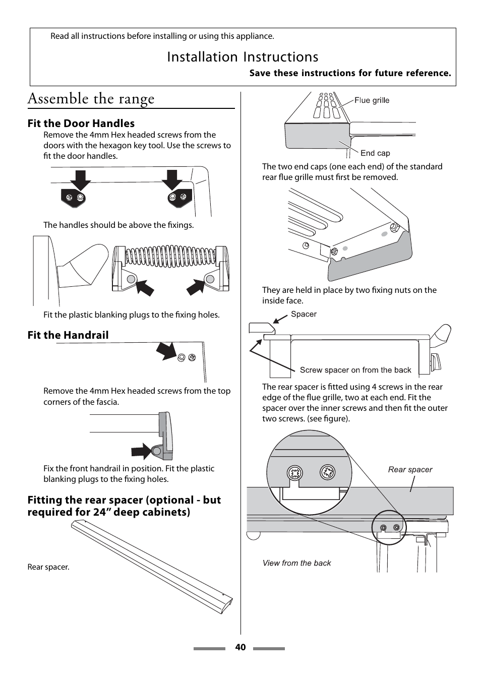Assemble the range, Installation instructions | Aga Ranges Legacy 44 User Manual | Page 40 / 48