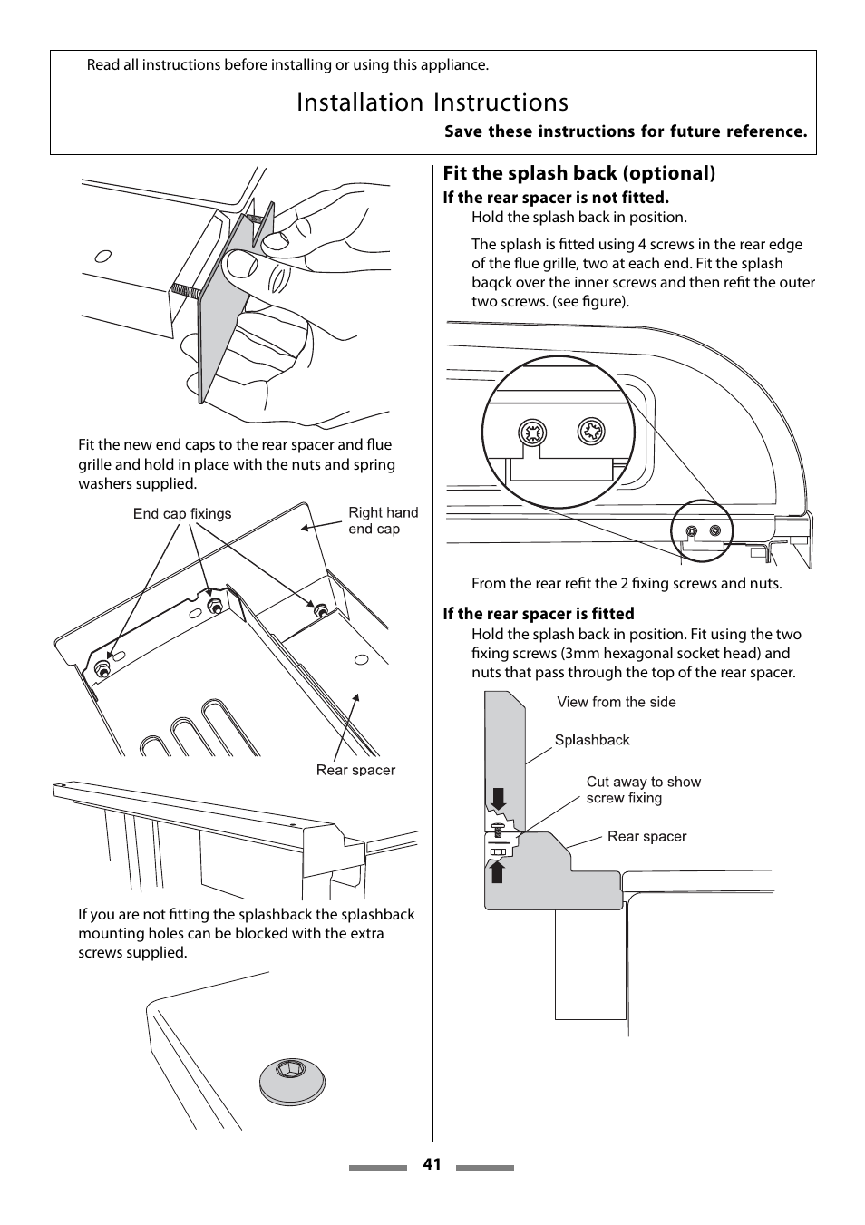 Installation instructions | Aga Ranges Legacy 44 User Manual | Page 41 / 48