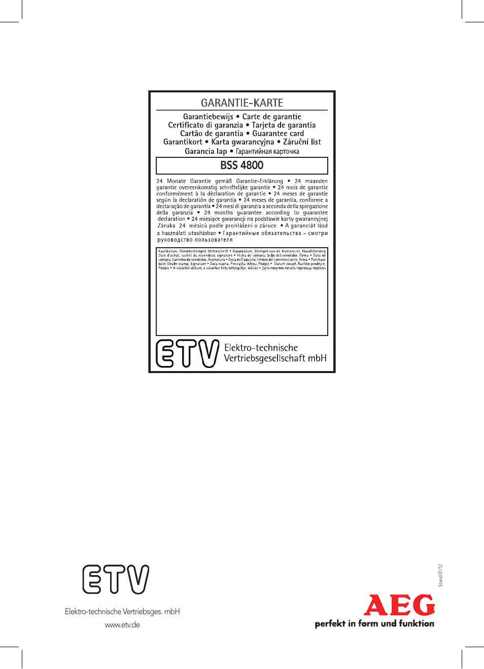 Bss 4800 | AEG BSS 4800 User Manual | Page 46 / 46