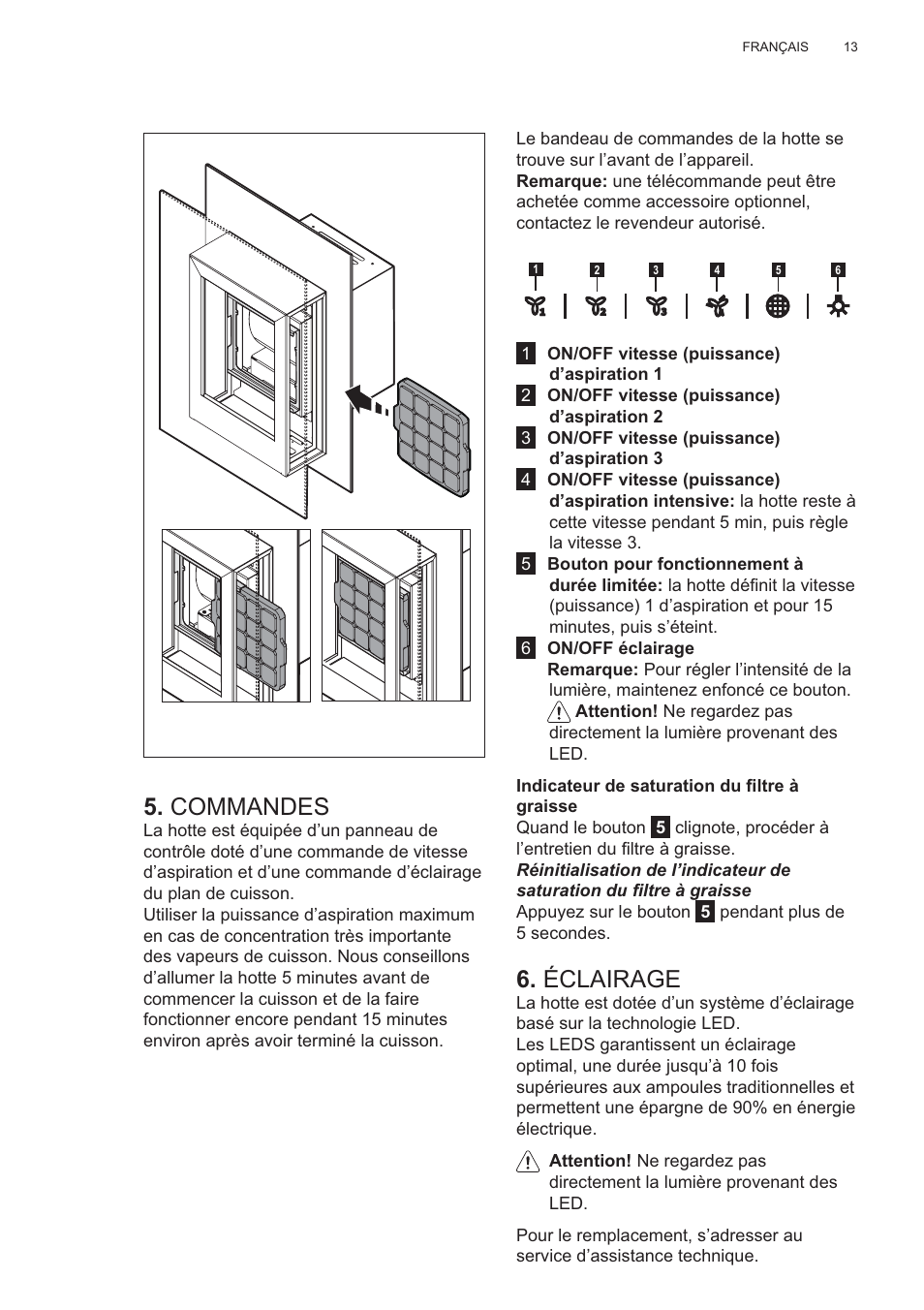 Commandes, Éclairage | AEG X99464MK2 User Manual | Page 13 / 132