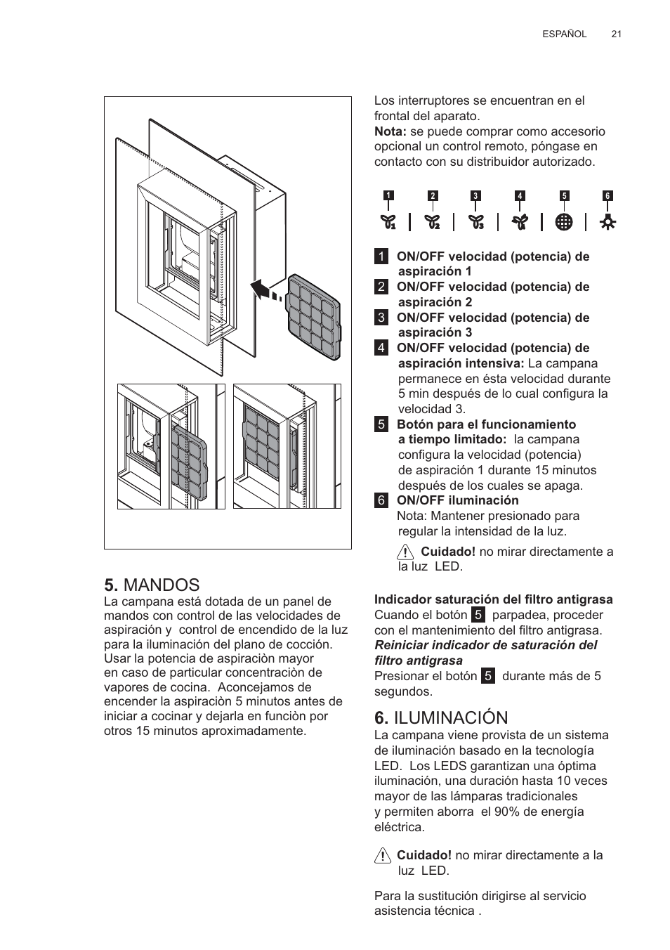 Mandos, Iluminación | AEG X99464MK2 User Manual | Page 21 / 132