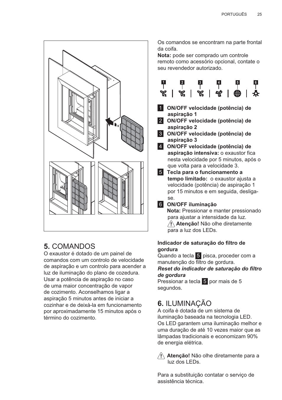 Comandos, Iluminação | AEG X99464MK2 User Manual | Page 25 / 132