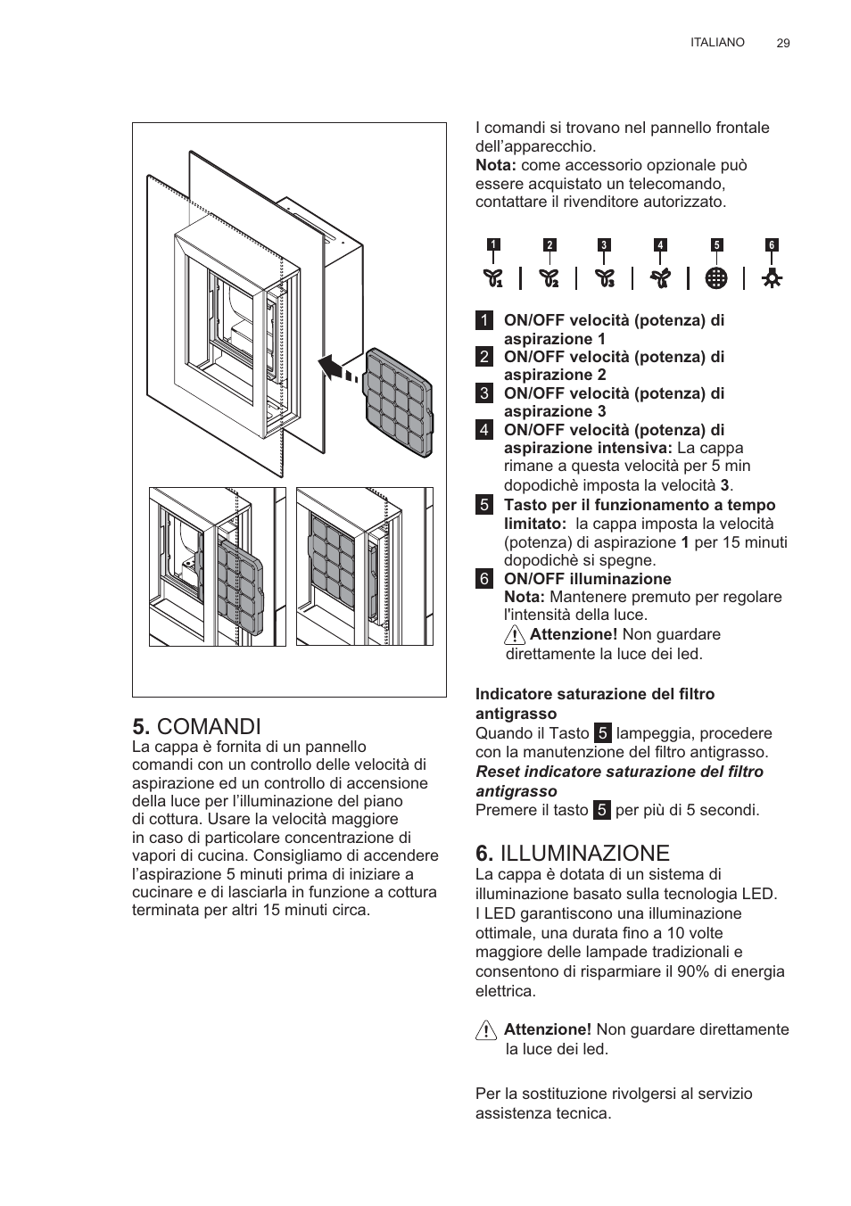 Comandi, Illuminazione | AEG X99464MK2 User Manual | Page 29 / 132