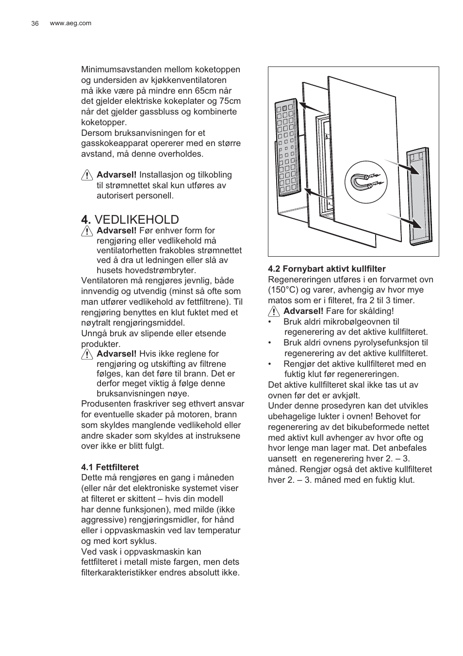 Vedlikehold | AEG X99464MK2 User Manual | Page 36 / 132