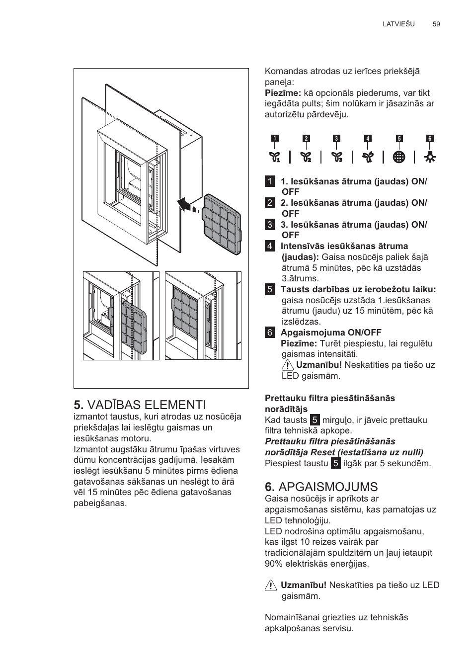 Vad ʈbas elementi, Apgaismojums | AEG X99464MK2 User Manual | Page 59 / 132