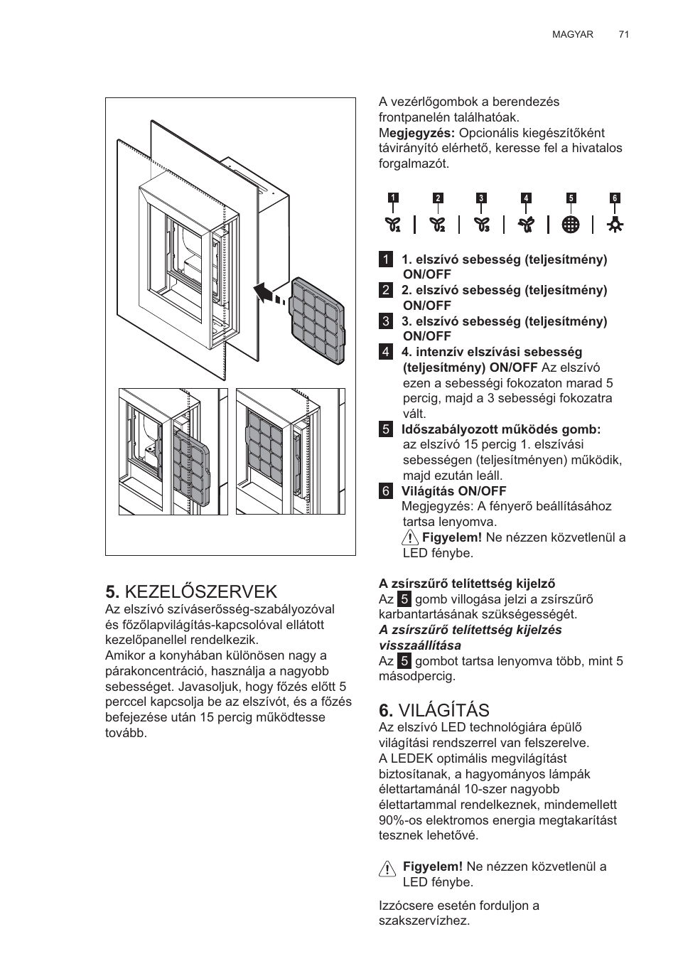 Kezel ėszervek, Világítás | AEG X99464MK2 User Manual | Page 71 / 132