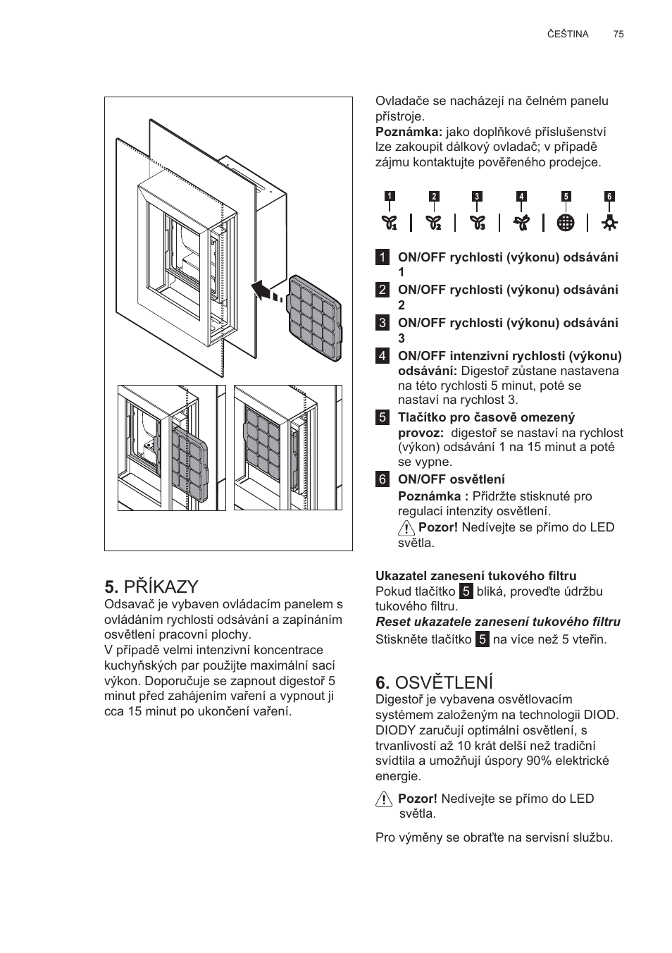 P ěíkazy, Osv ċtlení | AEG X99464MK2 User Manual | Page 75 / 132