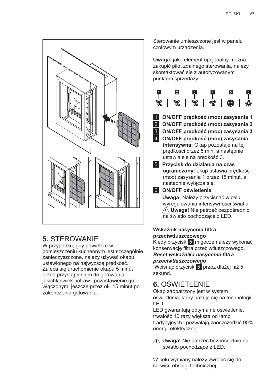 Sterowanie, O ĝwietlenie | AEG X99464MK2 User Manual | Page 87 / 132