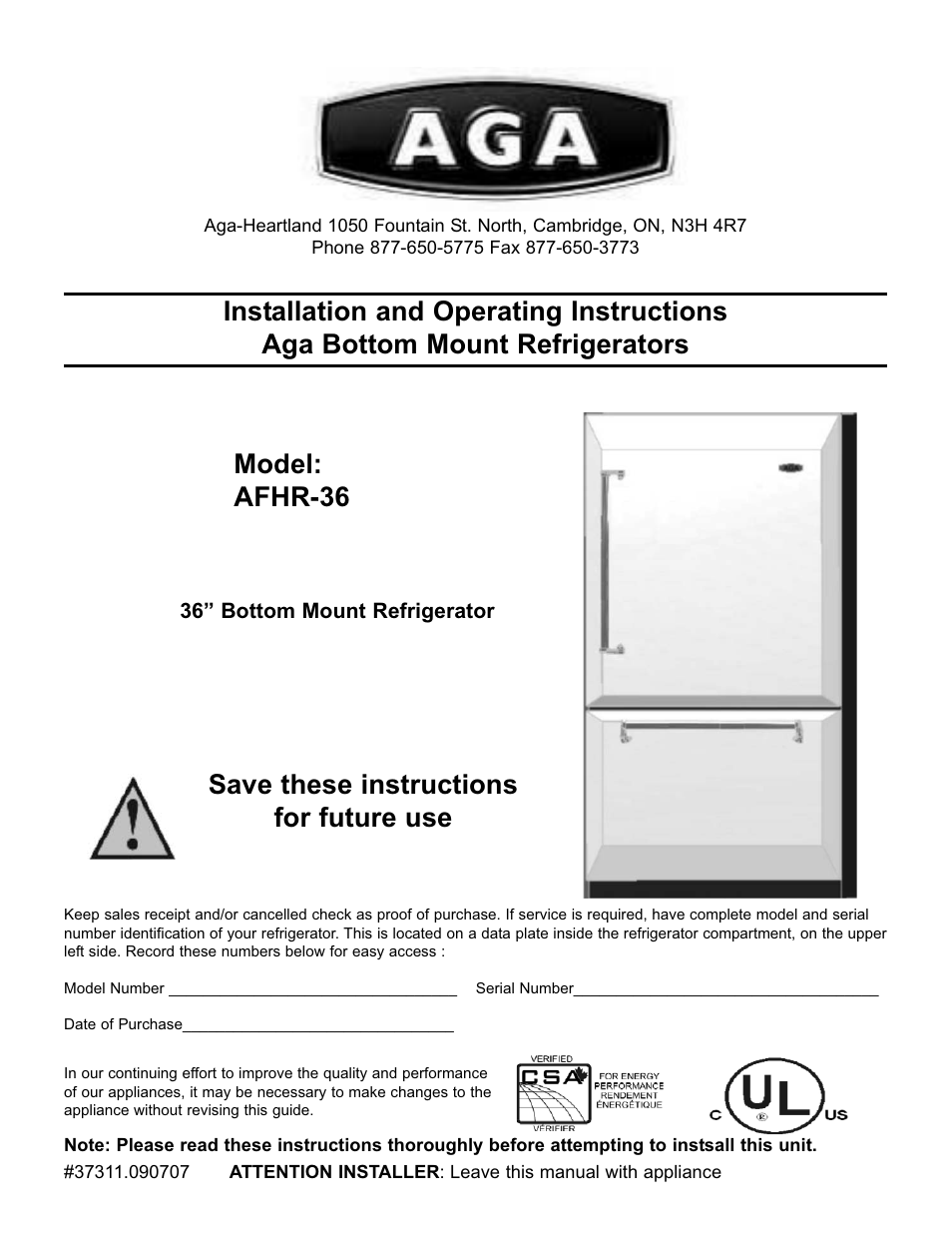 Aga Ranges AFHR-36 User Manual | 30 pages