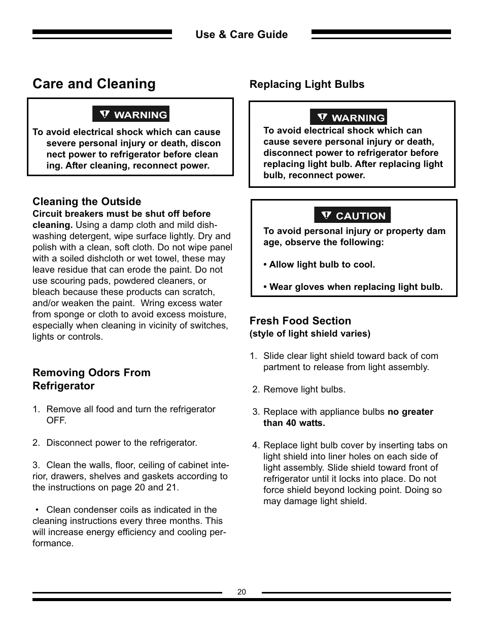 Care and cleaning | Aga Ranges AFHR-36 User Manual | Page 20 / 30