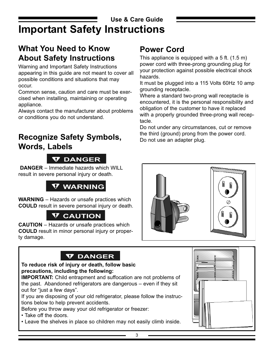 Important safety instructions, What you need to know about safety instructions, Recognize safety symbols, words, labels | Power cord | Aga Ranges AFHR-36 User Manual | Page 3 / 30