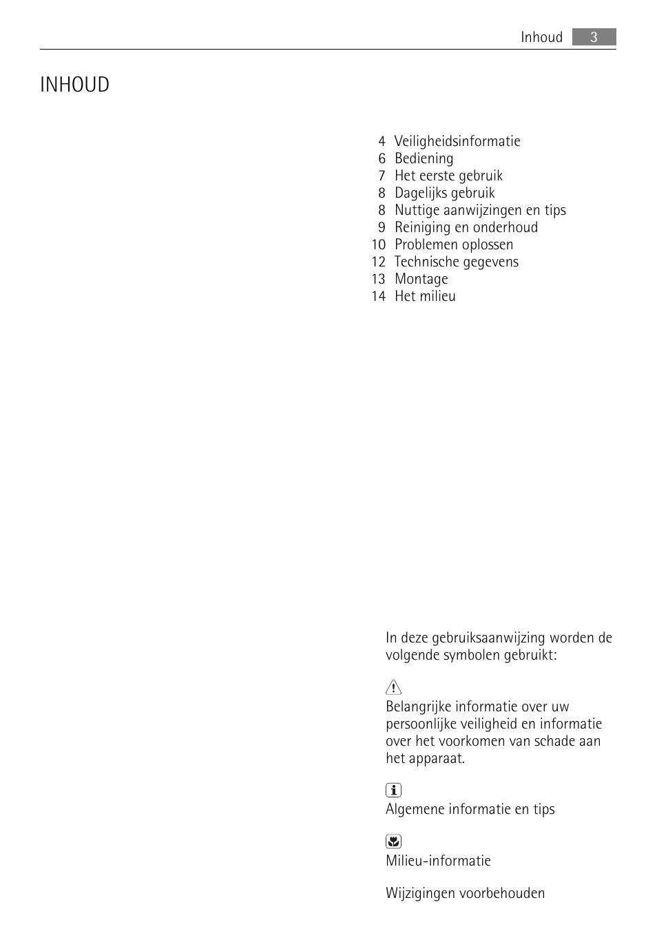 Inhoud | AEG SKS51040S0 User Manual | Page 3 / 68