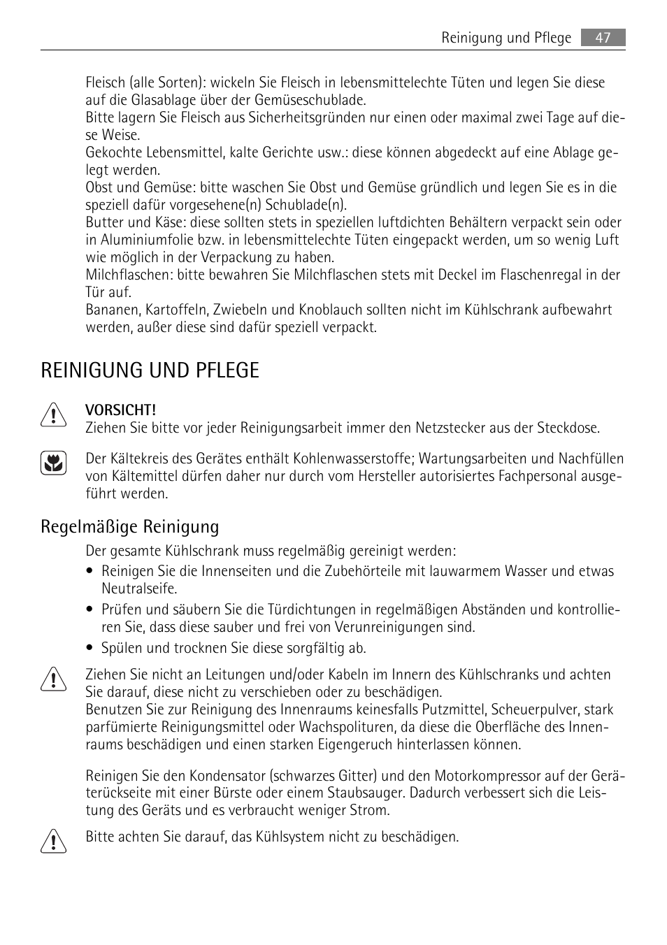 Reinigung und pflege, Regelmäßige reinigung | AEG SKS51040S0 User Manual | Page 47 / 68