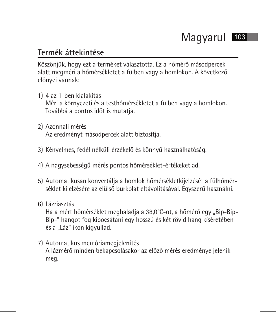 Magyarul, Termék áttekintése | AEG FT 4925 User Manual | Page 103 / 138