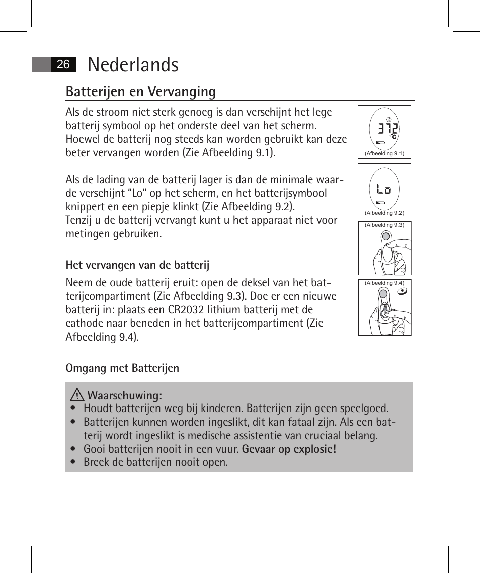 Nederlands, Batterijen en vervanging | AEG FT 4925 User Manual | Page 26 / 138