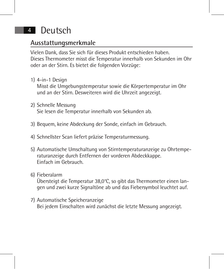 Deutsch, Ausstattungsmerkmale | AEG FT 4925 User Manual | Page 4 / 138