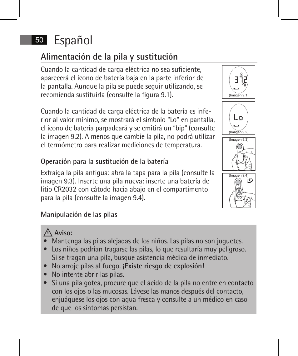 Español, Alimentación de la pila y sustitución | AEG FT 4925 User Manual | Page 50 / 138