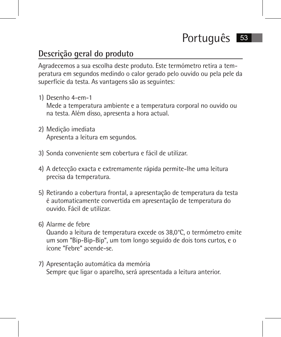 Português, Descrição geral do produto | AEG FT 4925 User Manual | Page 53 / 138