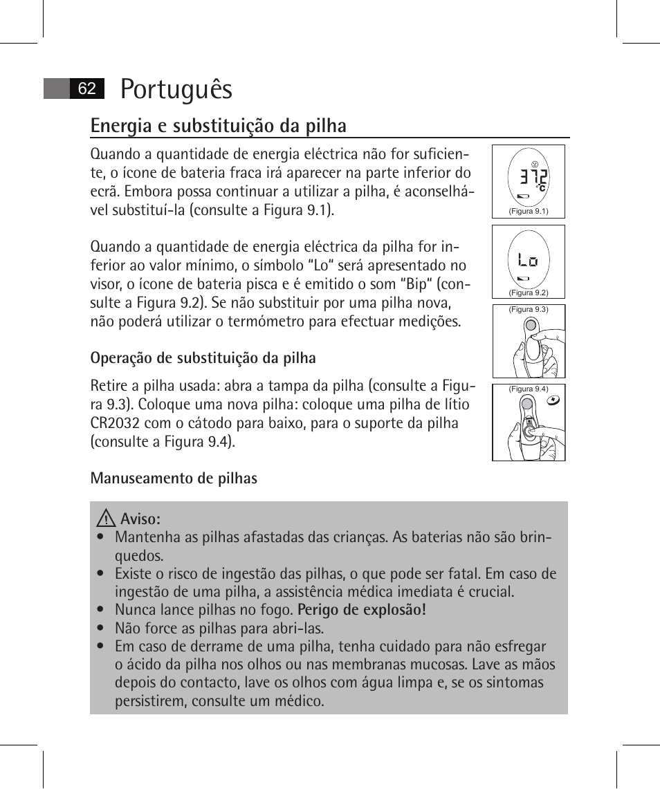 Português, Energia e substituição da pilha | AEG FT 4925 User Manual | Page 62 / 138