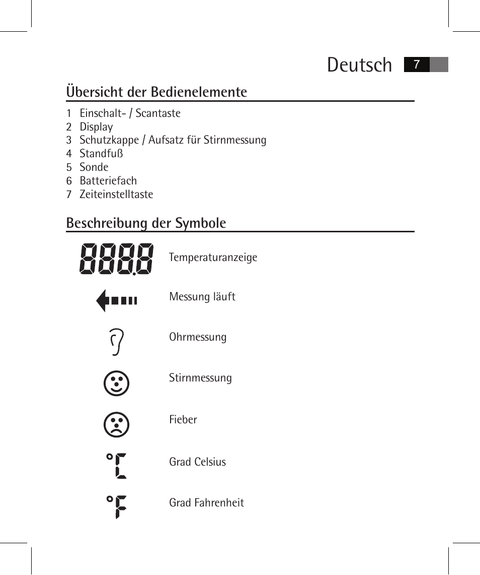 Deutsch, Übersicht der bedienelemente, Beschreibung der symbole | AEG FT 4925 User Manual | Page 7 / 138