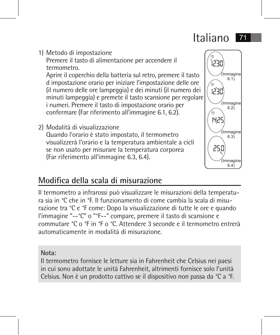 Italiano, Modifica della scala di misurazione | AEG FT 4925 User Manual | Page 71 / 138