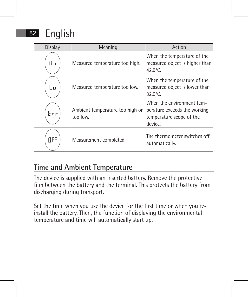 English, Time and ambient temperature | AEG FT 4925 User Manual | Page 82 / 138