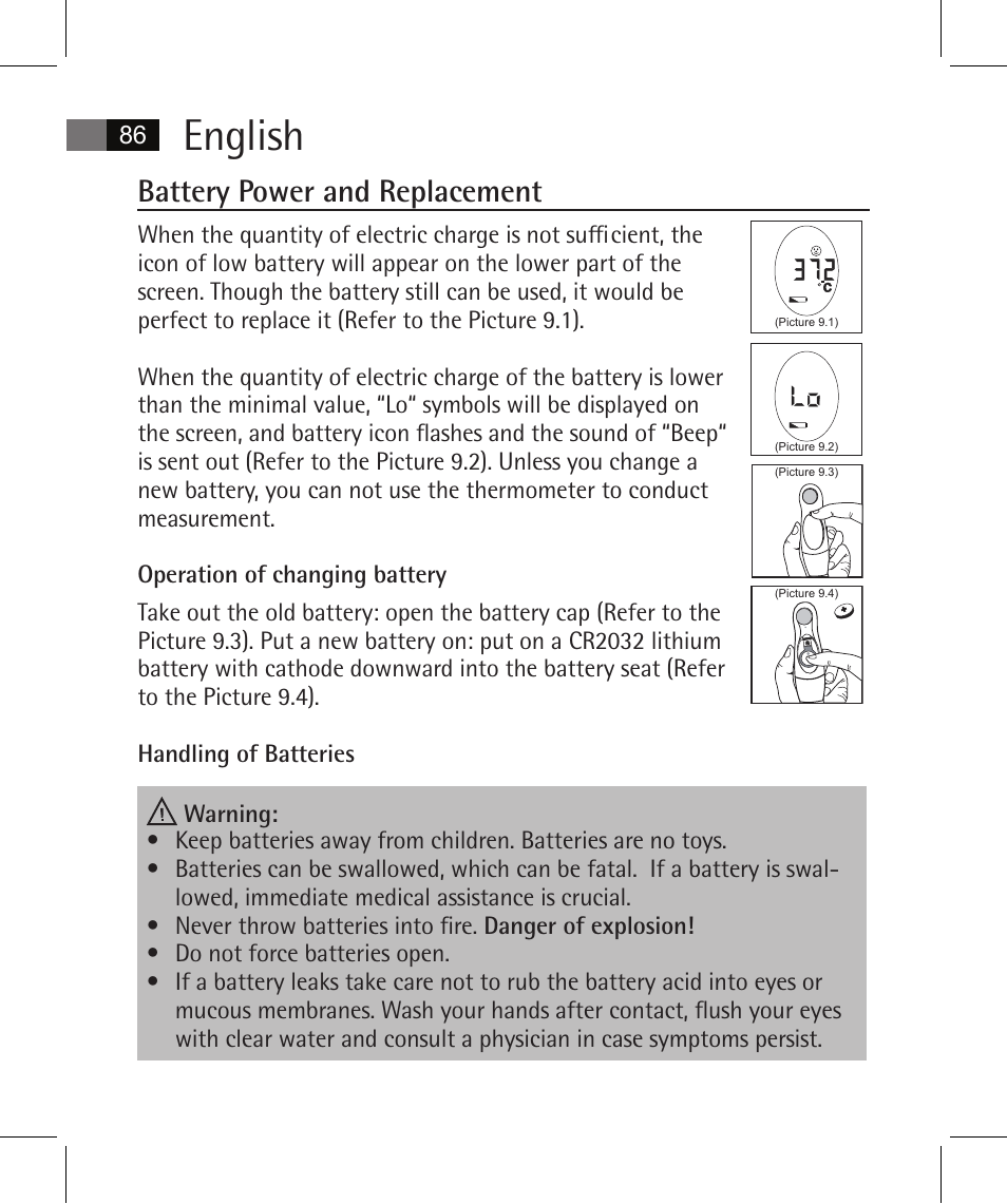 English, Battery power and replacement | AEG FT 4925 User Manual | Page 86 / 138