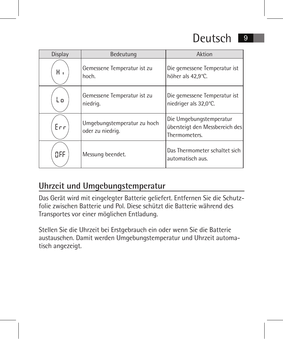 Deutsch, Uhrzeit und umgebungstemperatur | AEG FT 4925 User Manual | Page 9 / 138